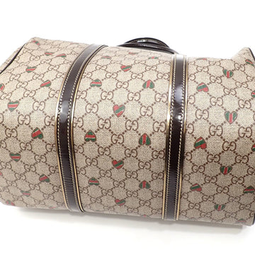 GUCCI Boston Bag VS Supreme Women's Beige Brown PVC Patent Leather 193603 Hand Plus