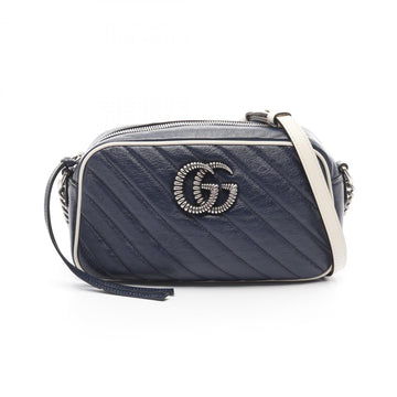 GUCCI VS Marmont Shoulder Bag Leather Women's Navy White 447632