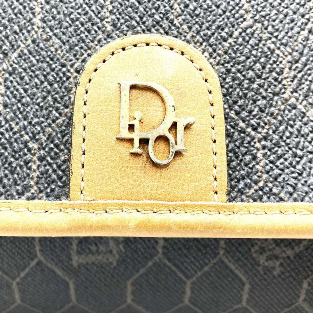 Christian Dior Dior Shoulder Bag Pouch Honeycomb Pattern Retro Vintage Dark Brown Women's
