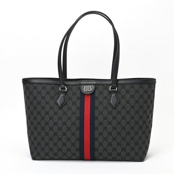 BALENCIAGA x GUCCI Hacker Project Medium Tote Bag 680125 Canvas Leather Black S-156852