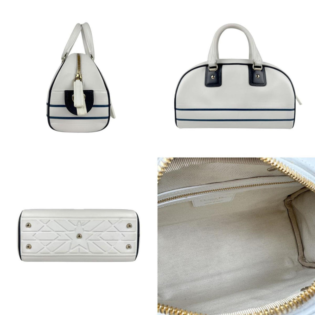 Christian Dior handbag shoulder bag VIBE small leather white x navy women's z5382