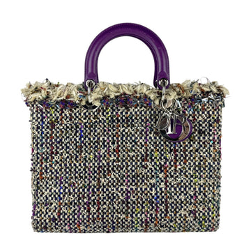 Christian Dior handbag shoulder bag Lady tweed leather multicolor purple silver ladies n0969
