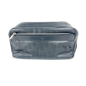 Christian Dior Dior Trotter Logo Pouch Clutch Bag Second Leather Coated Canvas Men's Black