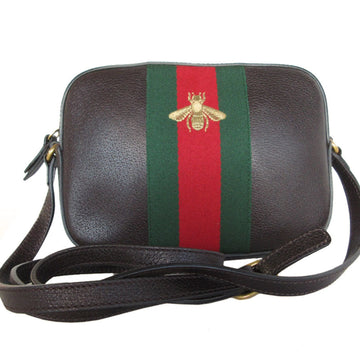 GUCCI Shoulder Bag Sherry Line Bee Leather Canvas Dark Brown Green Red Gold Women's 412008 s0495a
