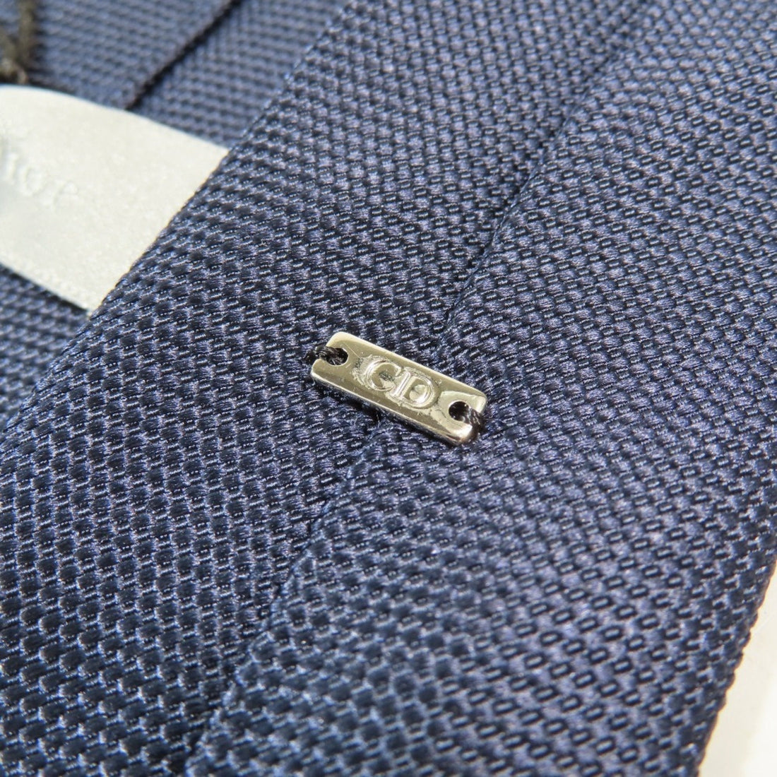 Christian Dior DIOR 100% Silk Necktie Narrow Tie CD Logo Plate Business Suit Formal Plain Navy Blue Marine Men's