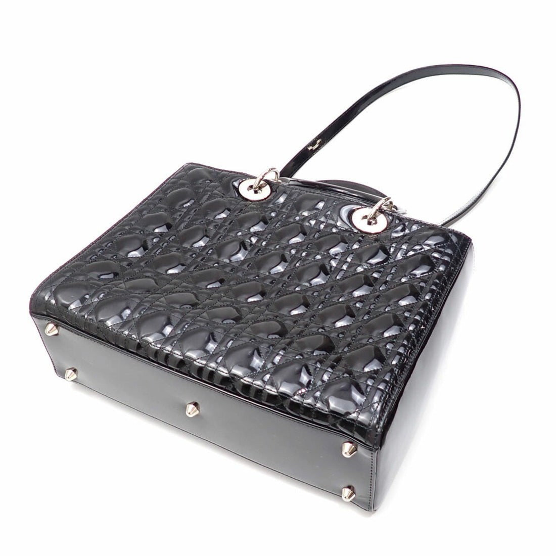 Christian Dior Handbag Lady Large Women's Black Patent Leather Shoulder Cannage