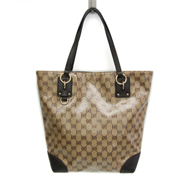 Gucci VS Crystal 353706 Women's PVC,Leather Tote Bag Beige,Dark Brown