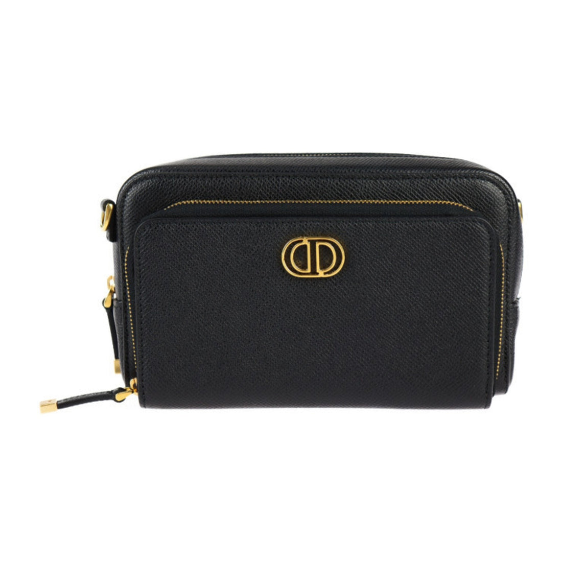 Christian Dior Caro Double Pouch Shoulder Bag S7431UBAE Leather Black Second Clutch R2415083010047