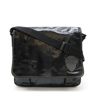 GUCCI Crest Emblem Shoulder Bag Coated Canvas Black 181094