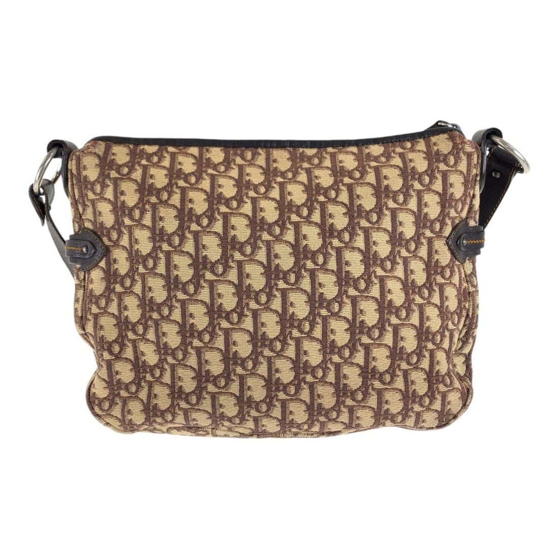 Christian Dior Vintage Trotter Beige Brown Silver Hardware Canvas Leather Shoulder Bag Messenger for Women