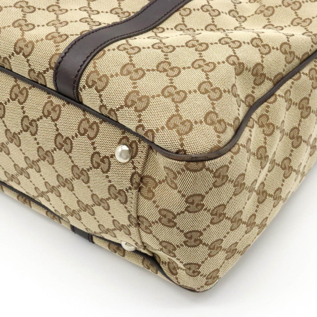 GUCCI VS Twins Canvas Tote Bag Shoulder Leather Khaki Beige Dark Brown 232956
