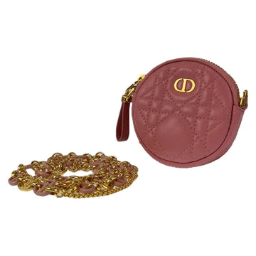 Christian Dior Dior Cannage Caro Mini Round Pink Gold Hardware Leather Shoulder Bag Pouch Women's