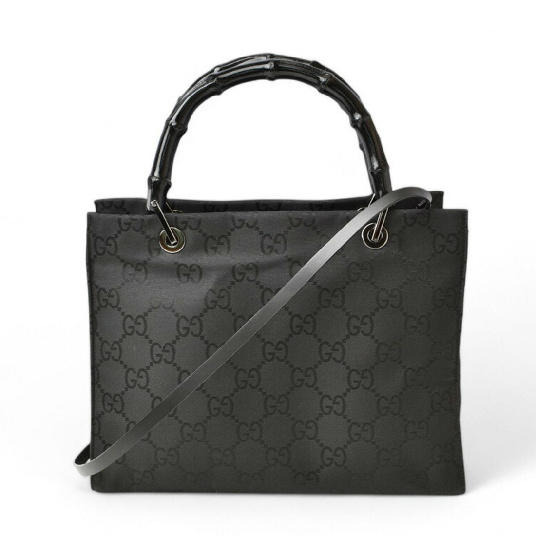 GUCCI Handbag Tote Bag Bamboo 2way Nylon Canvas VS Black 002 1016