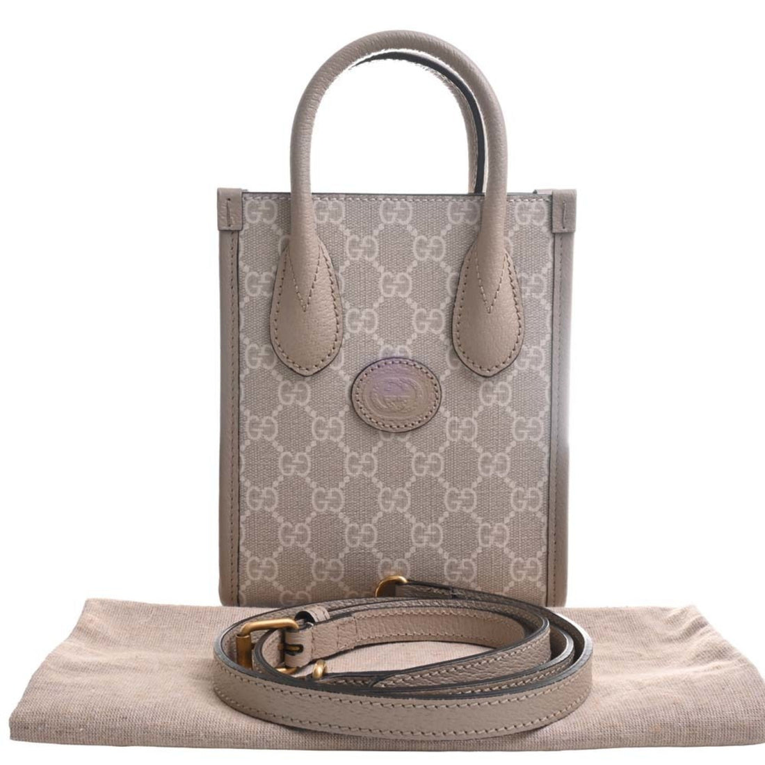 GUCCI Interlocking G VS Supreme Leather Tote Bag Shoulder 671623 Beige/White Women's