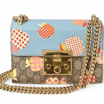 Gucci 2way Shoulder Bag Chain GUCCI VS Supreme Apple Print Brown Beige Blue 409487
