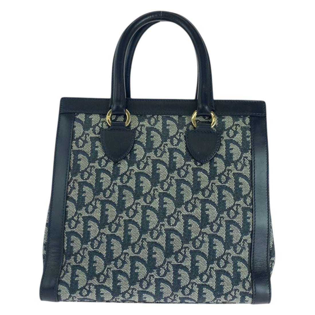 Christian Dior Dior Vintage Trotter Navy Gold Hardware Canvas Leather Tote Bag Handbag for Women