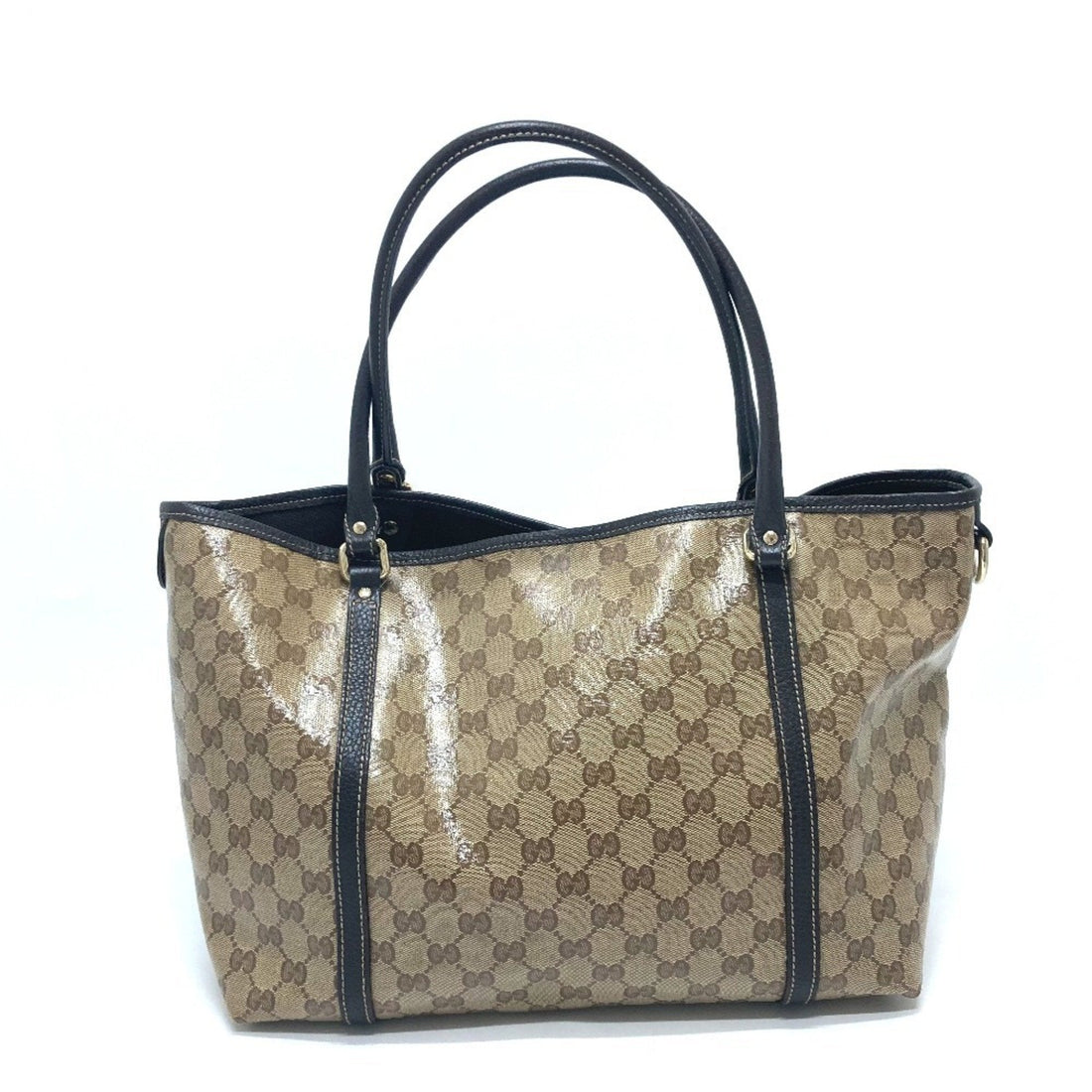 GUCCI 265695 VS Crystal Bag Tote Leather Coated Canvas Women's Beige