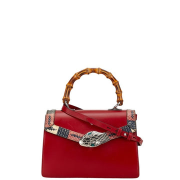 Gucci Bamboo Lilith Coral Snake Handbag Shoulder Bag 453751 Red Leather Women's GUCCI