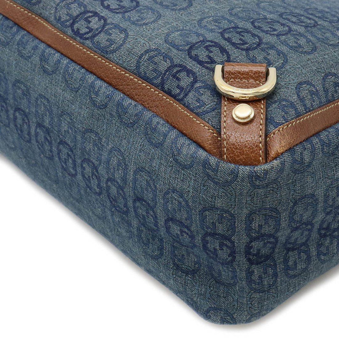 GUCCI Interlocking G VS Pattern Tote Bag Shoulder Leather Blue Brown 141472