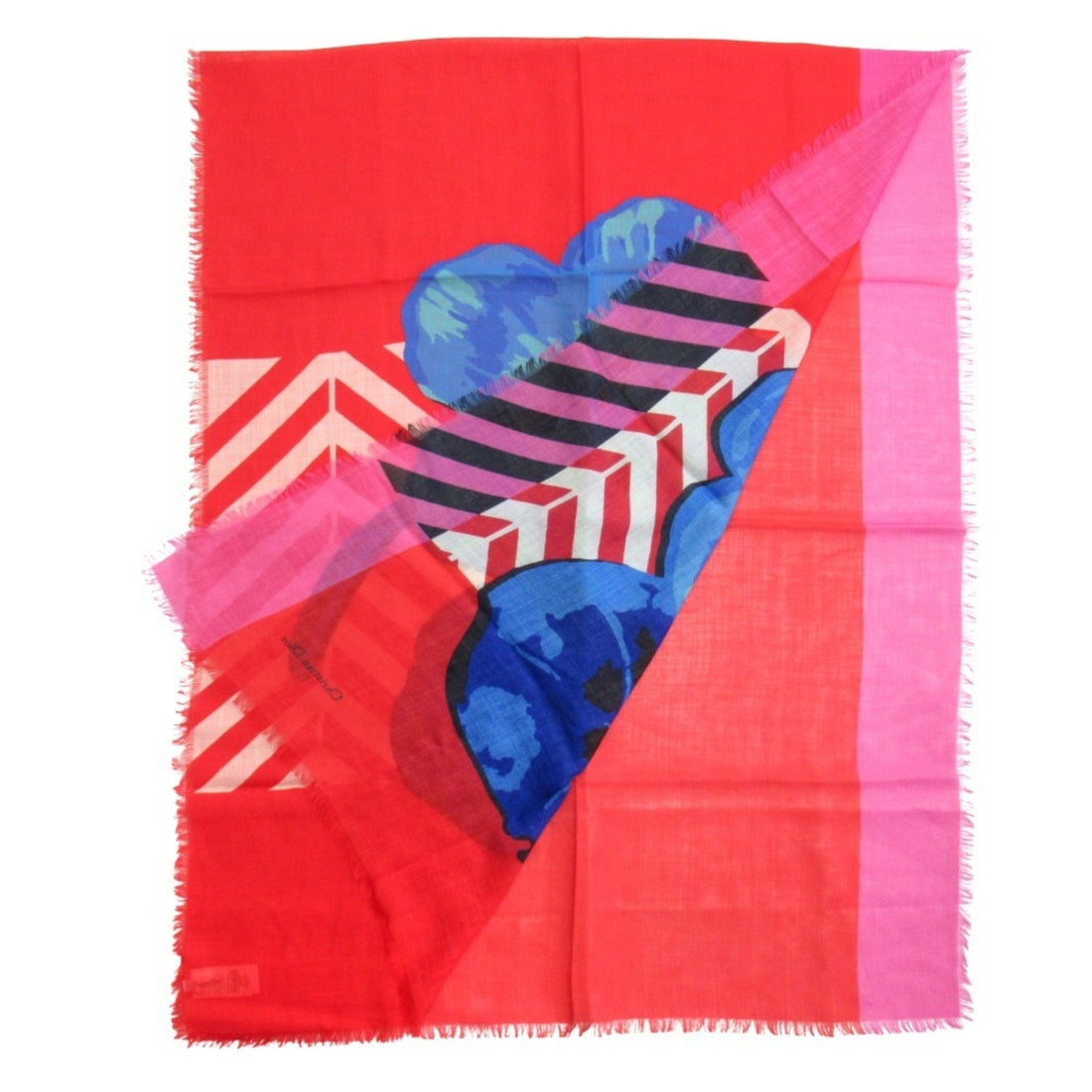 Christian Dior Cashmere Stole/Scarf D-Flower Pop Large Floral Shawl Red Blue Pink Men's Women's