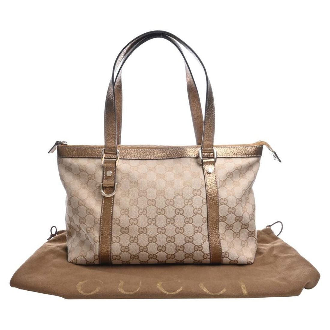 GUCCI VS Canvas Leather Tote Bag 141470 Beige/Gold Women's