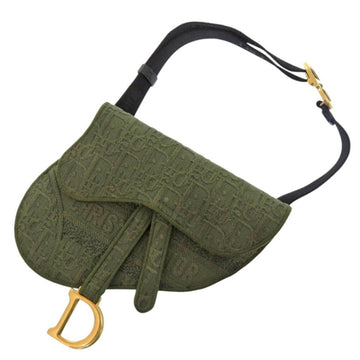 Christian Dior Saddle Bag Embroidered Canvas Waist Khaki 1479Christian