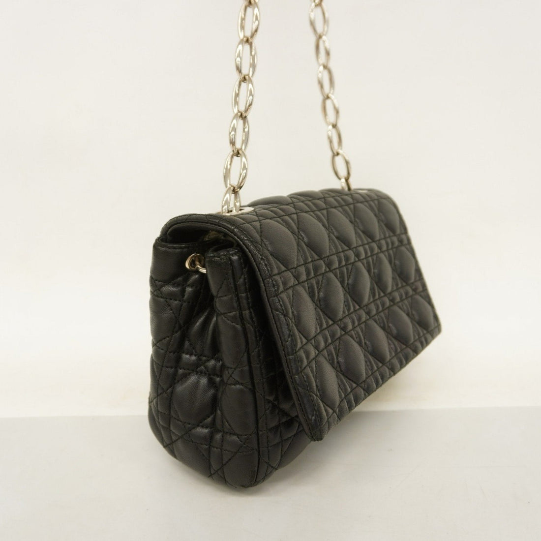 Christian Dior Shoulder Bag Cannage Leather Black Women's P758043