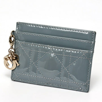 Christian Dior Dior Lady Freesia Card Holder Case S0974OVRB Cannage Patent Calfskin Blue Gray E-158059