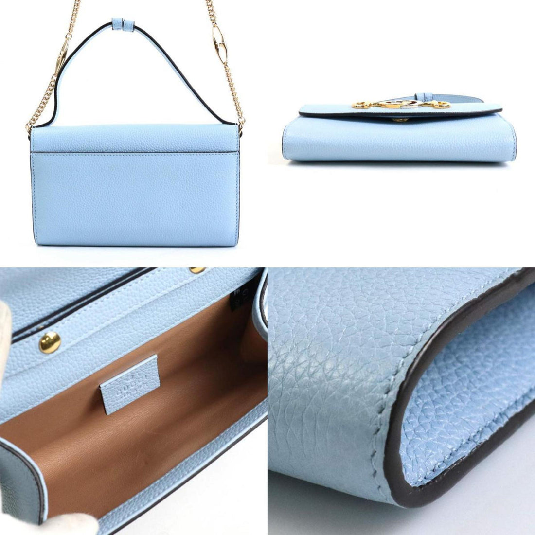 GUCCI Handbag Crossbody Shoulder Bag VS Horsebit Leather/Metal Light Blue/Gold/Silver Ladies 564718