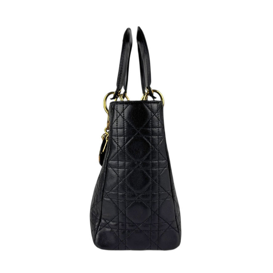 Christian Dior handbag shoulder bag Lady lambskin black gold women's z5154