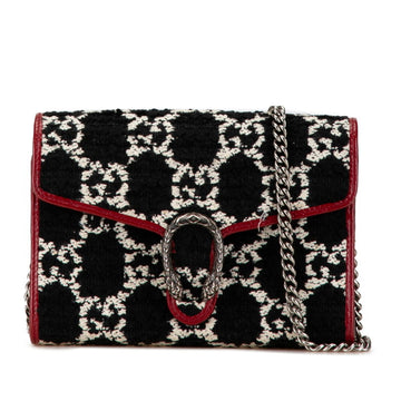 Gucci VS Dionysus Chain Shoulder Wallet 401231 Black Red Tweed Leather Women's GUCCI