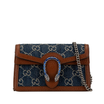 Gucci VS Denim Dionysus Chain Shoulder Bag 476432 Blue Brown Leather Women's GUCCI