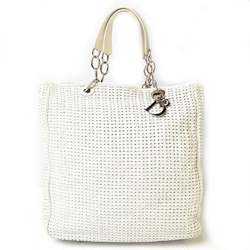 Christian Dior Tote Bag Lady Intrecciato White Silver