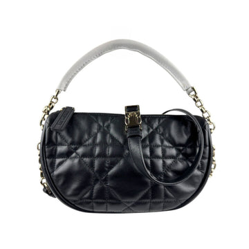 Christian Dior Handbag Shoulder Bag VIBE HOBO Small Leather Black White Gold Women's z5527