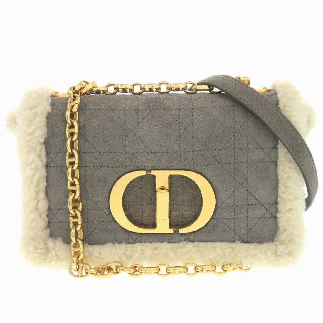 Christian Dior Caro Mouton Suede Grey Chain Shoulder Bag 0727Christian