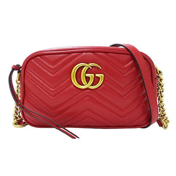 GUCCI Women's Shoulder Bag Leather VS Marmont Red 447632 Chain Quilted