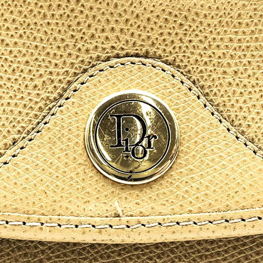 Christian Dior Dior Shoulder Bag Leather Beige Brown Women's Gold Plate Tag Retro Honeycomb