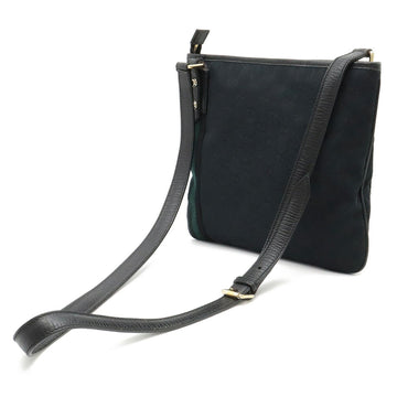 GUCCI VS Canvas Sherry Line Shoulder Bag Leather Black Green