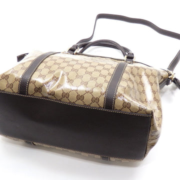 GUCCI Handbag VS Crystal Beige Brown Coated Canvas Leather 339551 493075 Women Men