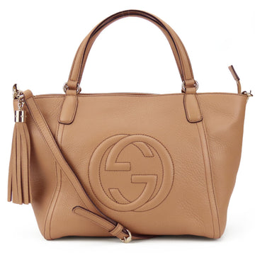 Gucci Handbag Soho 369176 Interlocking Tassel Leather Beige Shoulder Bag Women's GUCCI