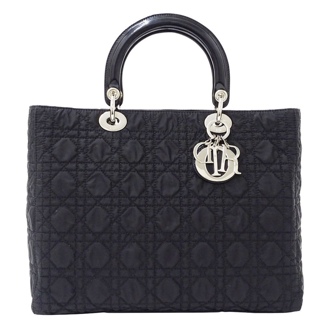 Christian Dior Dior Bag Women's Handbag Nylon Cannage Lady Large Black Quilted