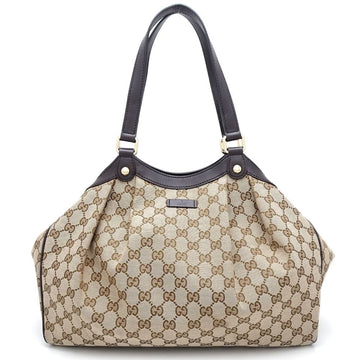 GUCCI 388919 Tote Bag VS Canvas x Leather Beige Dark Brown 351917