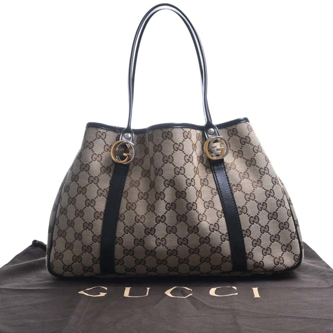 GUCCI VS Canvas Twins Tote Bag 232957 Beige/Black Women's