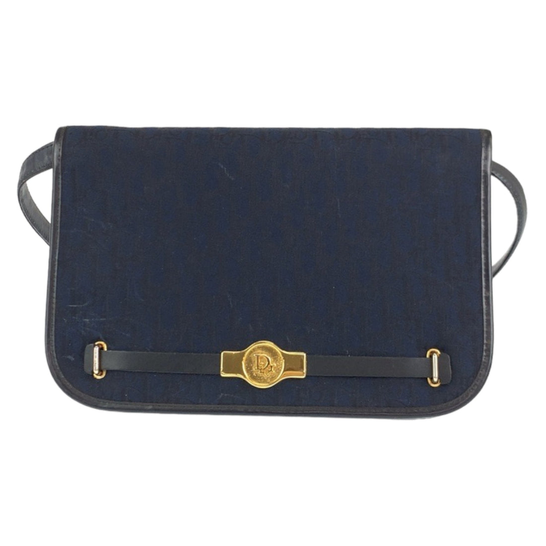 Christian Dior Dior Vintage Trotter Navy Gold Hardware Canvas Leather Crossbody Shoulder Bag for Women
