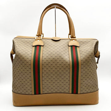 GUCCI Boston Bag Travel Micro VS Sherry Line Beige Brown PVC Leather Women's Men's 012 122