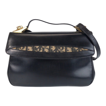 Christian Dior Vintage Trotter Black Gold Hardware Leather 2way Shoulder Bag Handbag Women's