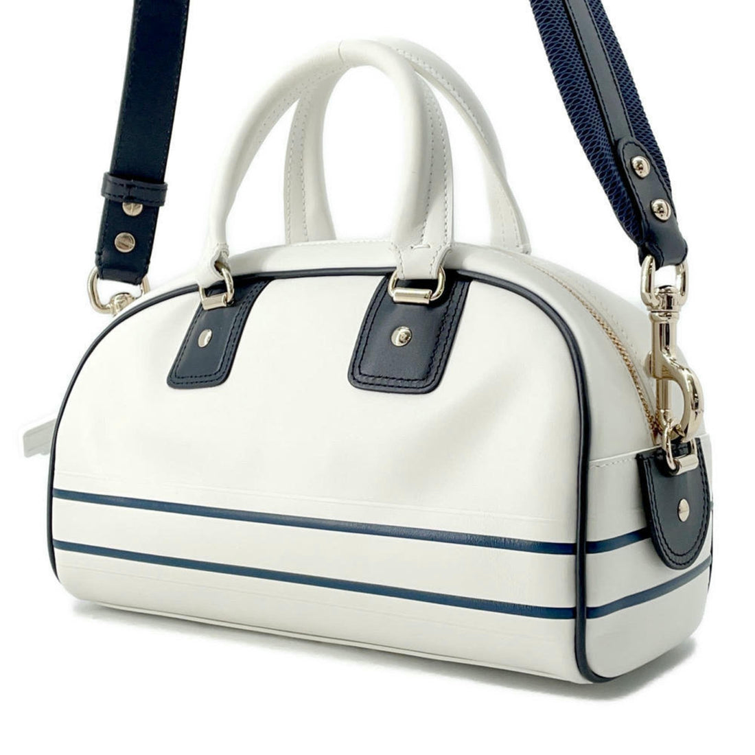 Christian Dior Dior Handbag Vibe Small Bowling Bag Leather M6209OOBR Christian 2way Shoulder White Sale Item
