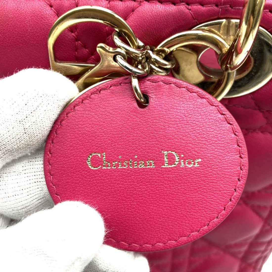 Christian Dior Dior Lady Medium 2way Shoulder Bag Handbag Leather Pink Women's
