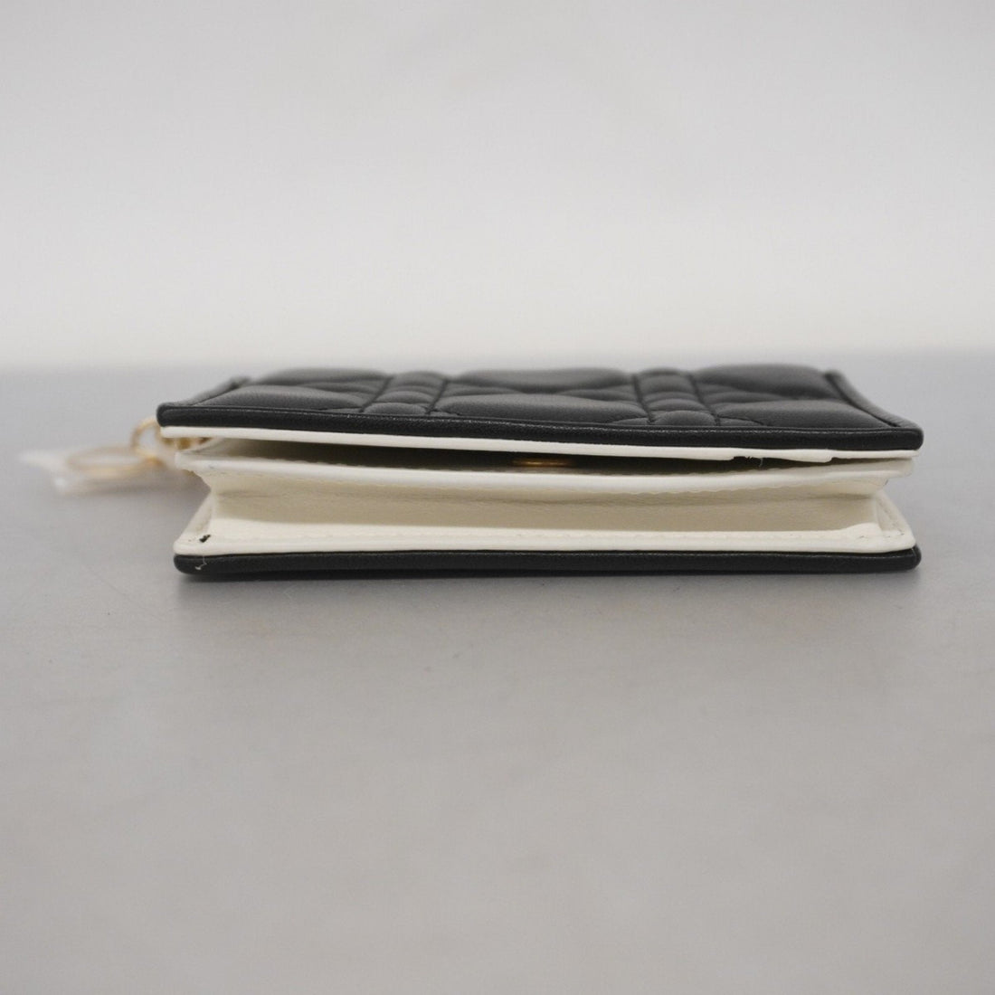 Christian Dior Business Card Holder/Card Case Cannage Leather Black White Champagne Women's