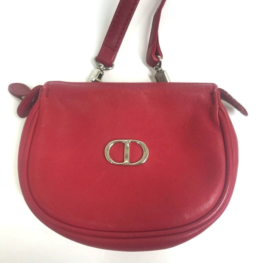Christian CHRISTIAN DIOR CDHardware Bag Crossbody Shoulder Bag Red SilverHardware